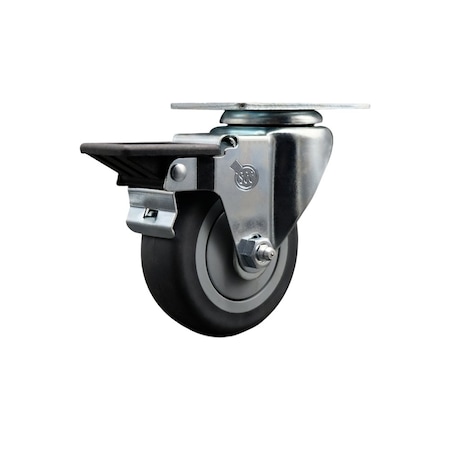 Service Caster 3.5'' Thermo Rubber Wheel Swivel Top Plate Caster with Posi Brake SCC-20S3514-TPRB-PLB